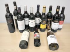 Thirteen various bottles of alcohol including Bergerac, Chateux Hanteillan, Olarra Clasico, etc.