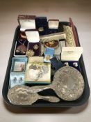 A collection of costume jewellery, lady's gold plated Rotary wristwatch, dressing table items,