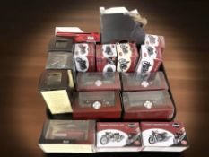 Fifteen Atlas Editions die cast models including motorcycles and fire engines.