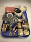 A Lucas carbide lamp, a similar smaller lamp, gas mask, fishing reel, door knocker, etc.