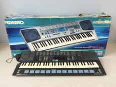 A Yamaha Porta Sound PSS-680 music station and a Casio keyboard in box.