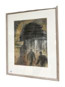 Danish School : Abstract figures, watercolour with charcoal, 27 cm x 36 cm.