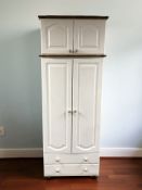 A painted child's pine double door wardrobe, 90 cm x 60 cm x 232 cm.