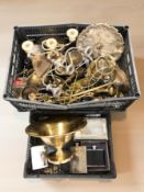 A quantity of EPNS and brass wares, candlesticks, hip flasks, etc.