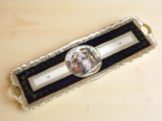 A Dresden twin handled gilt and transfer printed rectangular serving tray, width 49 cm.