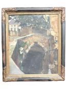 Continental School : Bridge over a river, oil on canvas, 37 cm x 44 cm.