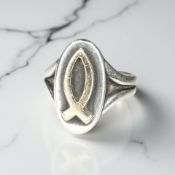 A 14ct gold and silver Ichthys ring,