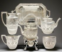 A fine Victorian Scottish silver seven-piece tea service, R & W Sorley, Glasgow 1894,