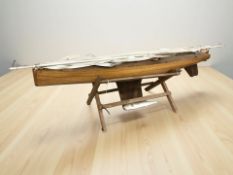 A large pond yacht on stand, length 130 cm.