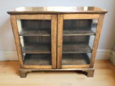 An Edwardian glazed oak double door bookcase, 107 cm x 39 cm x 95 cm.