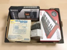 An Akai MPK Mini midi controller, in box, a Mooer GE100 guitar multi-effects processor,