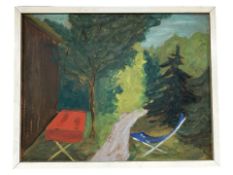 Danish School : Pathway by trees, oil on board, 60 cm x 46 cm.