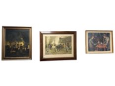 After Otto Bache : Horses by a cottage, colour print, 64 cm x 48 cm,