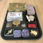 A group of 20th century Chinese cloisonne enameled boxes and shallow dishes,