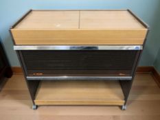 A Philips hostess trolley and an enameled bin.
