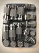 A group of camera lenses including Tamron, Sirius, Tokina, Hoya, etc.