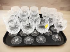 A quantity of crystal wine glasses.