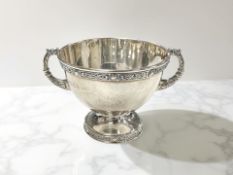 A silver Lindisfarne pattern twin-handled sugar bowl, Reid & Sons, London 1936,