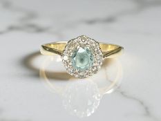 An antique 18ct yellow gold blue zircon diamond ring, size M/N. CONDITION REPORT: 3g.
