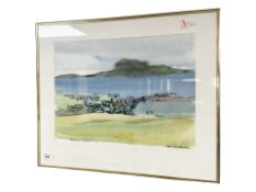 Danish School : Fishing village by a coast, watercolour, 39 cm x 29 cm.