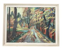 Danish School : Road through a forest, oil on canvas, 65 cm x 47 cm.
