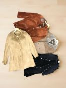 Two sheepskin lined suede coats, a further Reward suede jacket size M, a skirt and a waistcoat.