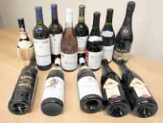 Thirteen various bottles of alcohol including Chianti Classico, Gallo Dry Reserve,