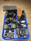 A collection of vintage and modern binoculars including Turners Novolite 8x40 binoculars, CBC 8x30,