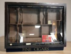 A vintage counter top cigar box, width 42 cm, together with a small child's accordion in box.