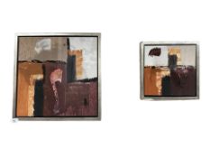 Danish School : Abstract oil on canvas, 39 cm x 39 cm, together with the companion piece.