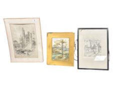 A Victorian pencil drawing depicting figures by a ruin, 27 cm x 39 cm,