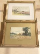 Fred Lawson : farmer and plough horses in a field, 14 cm x 24 cm,