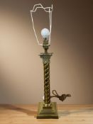 A brass twist column table lamp, height 61 cm including fitting.