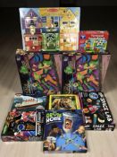 A group of modern toys and other children's items including Power Rangers,