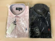 Two Ralph Lauren polo shirts, both slim fit, size S, navy and pink.