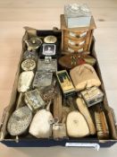 A group of jewellery boxes, dressing table jars and brushes, etc.