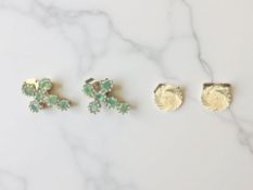 A pair of 9ct gold emerald crucifix earrings,