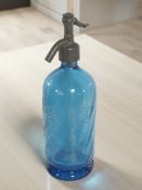 A Maison Blaise pewter mounted blue glass soda siphon.