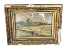 George Aikmen (1830-1905) : Figures working in a field, watercolour, 33 cm x 20 cm.