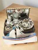 A scale model sail boat, gilt mirror, Royal Doulton sonnet part tea service,