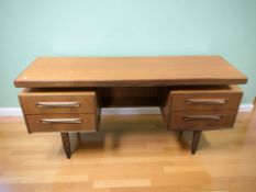 A G Plan Fresco teak twin pedestal dressing table, 152 cm x 46 cm x 70 cm.