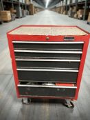 A Halfords Professional enameled metal tool chest and contents, 68 cm x 47 cm x 87 cm.