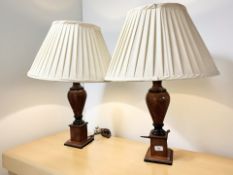A pair of contemporary scumbled finish table lamps with shades, height 69 cm.