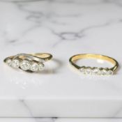 Two antique 18ct gold five stone diamond rings, sizes N and O. CONDITION REPORT: 4.