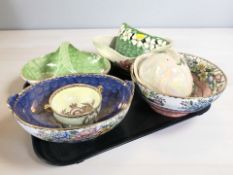 A group of Maling lustre dishes, baskets, etc.