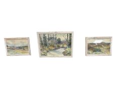 Three Danish watercolour drawings depicting woodland landscapes, largest approx. 39 cm x 29 cm.