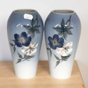 A pair of Royal Copenhagen floral porcelain vases, height 18.5 cm.