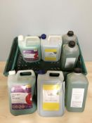 Several bottles of floor cleaner.