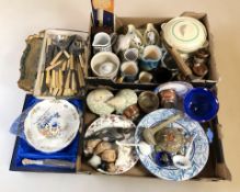 Assorted ceramics, kitchen storage jars, dinner wares, animal figures, stainless steel cutlery, etc.
