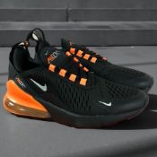 A pair of Nike Air Max 270 GS children's trainers, black / metallic silver, UK 4.